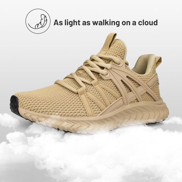 Women's Tan Slip On Sneakers Walking Tennis Shoes Lightweight Casual Lace Up - Picture 4 of 5